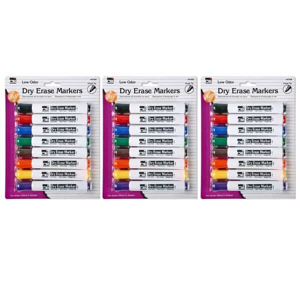 Barrel Style Dry Erase Markers, Chisel, Assorted, 8 Per Pack, PK3, Charles Leonard, Mfr#: 47828
