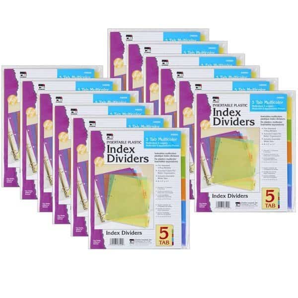 Index Dividers, 5-Tab, Assorted Colors, PK12