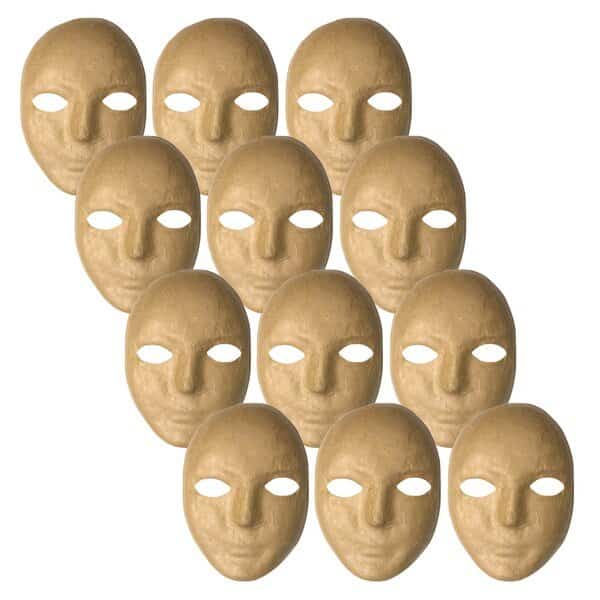 Papier Mache Mask, 8in x 5.25in, PK12