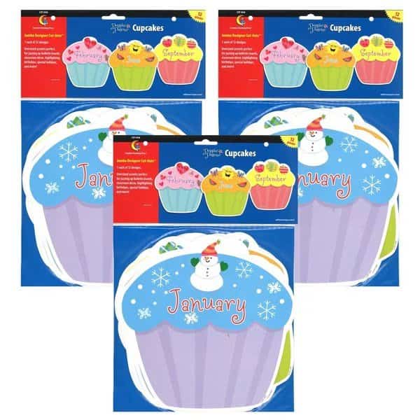 Designer Cut-Outs, Month Cupcakes, 10in, 12 Pieces, PK3
