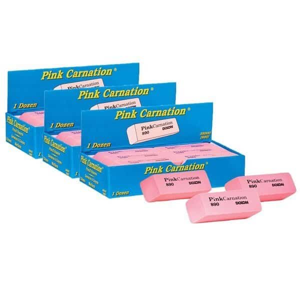 Pink Carnation Erasers, Large Bevel, 36PK
