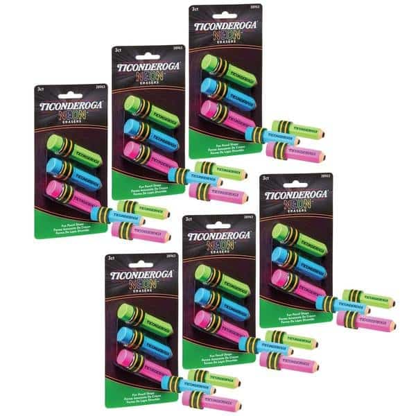 Mini Vinyl Erasers, 5 Assorted Neon Colors, 6PK