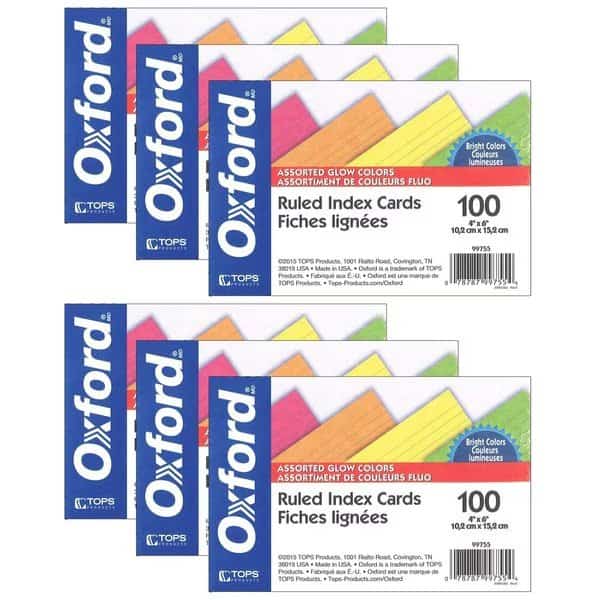 Oxford Glow Index Cards, 4in x 6in, PK600