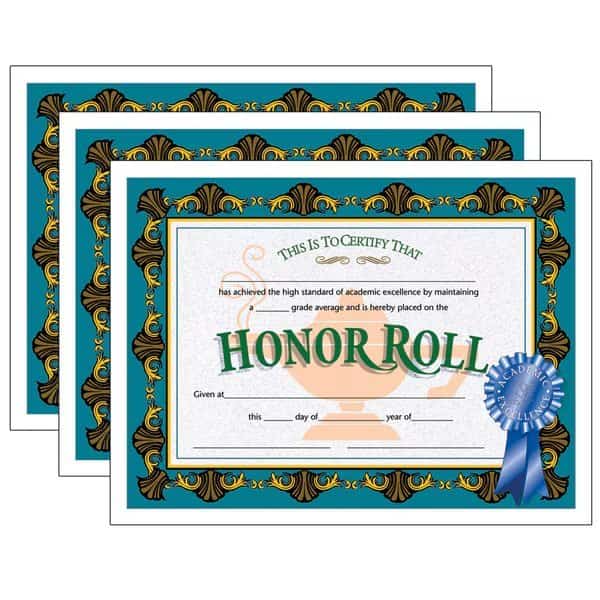 Honor Roll Certificate, 30 Per Pack, PK3