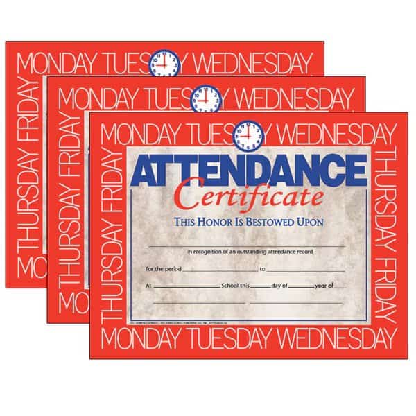 Attendance Certificate, 8.5" x 11", 30 Per Pack, PK3