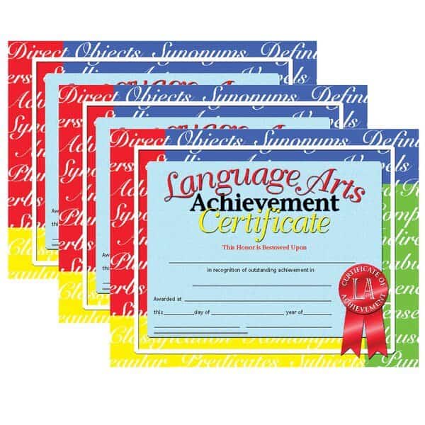 Language Arts Achievement Certificate, PK90