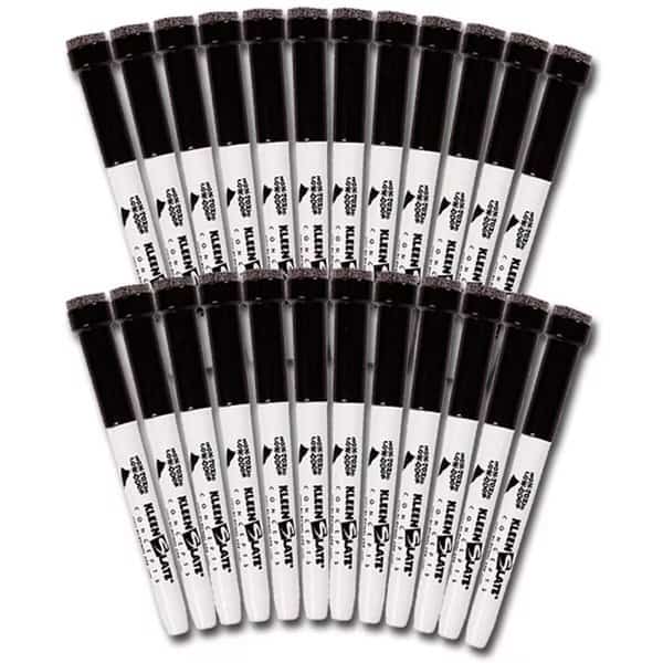 Dry Erase Markers w/ Erasers, Fine Point, Black, PK24, Kleenslate, Mfr#: 43324