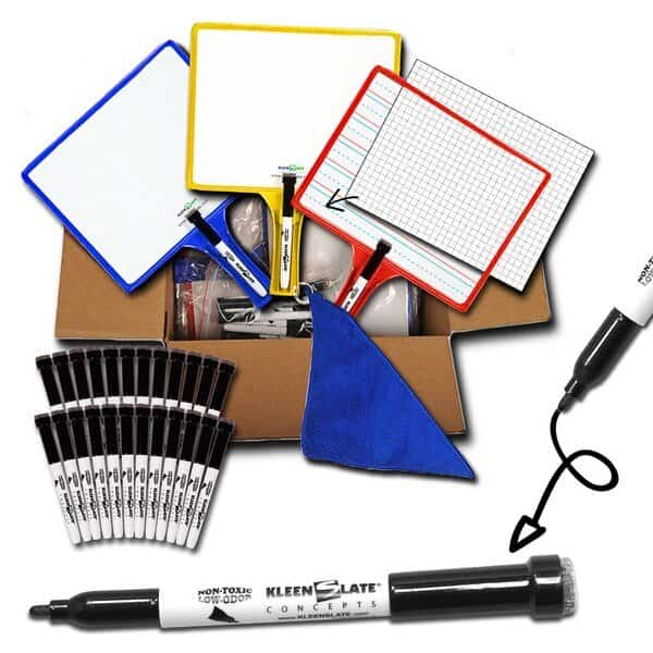 Handheld Whiteboards w/Clear Dry Erase Sleeves + Markers, PK24