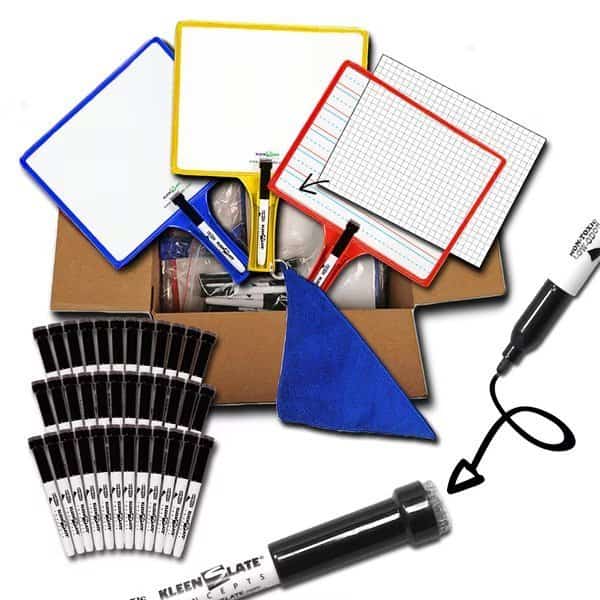 Handheld Whiteboards w/Clear Dry Erase Sleeves + Markers, PK36