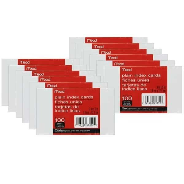 Index Cards, Plain, 3 x 5, PK1200