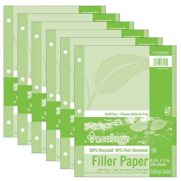 Recycled Filler Paper, College Ruled, 8.5 x 11, PK900