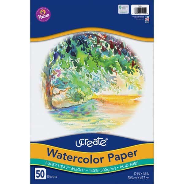 Watercolor Paper, White, 140 lb., 12in x 18in, PK50