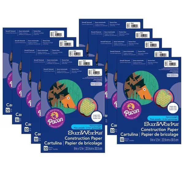 SunWorks® Construction Paper, Black, 9x12in, PK500