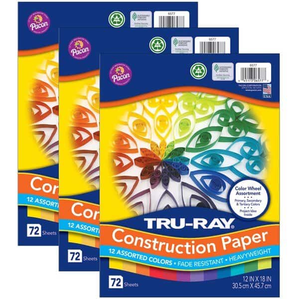 Color Wheel Assortment, 12 Colors, 12 x 18in, 72 Sheets, PK3