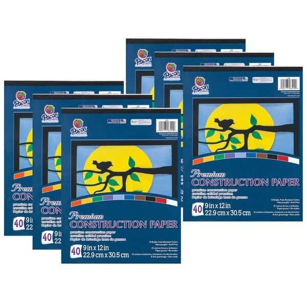Construction Paper Pad, 10 Classic Colors, 9 x 12in, 40 Sheets, PK6