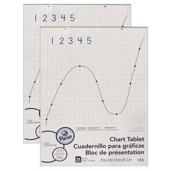 Grid Ruled Chart Tablet, 1" Grid, 24 x 32, 25 Shts/Tablet, PK2