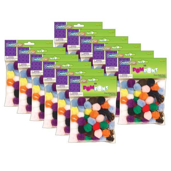 Pom Pons, Bright Hues, 1in, 50 Count, PK12