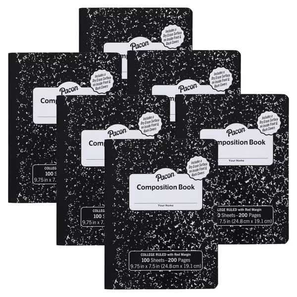 Composition Books w/Dry Erase Surfaces, 100 Sheets/200 Pages, PK6