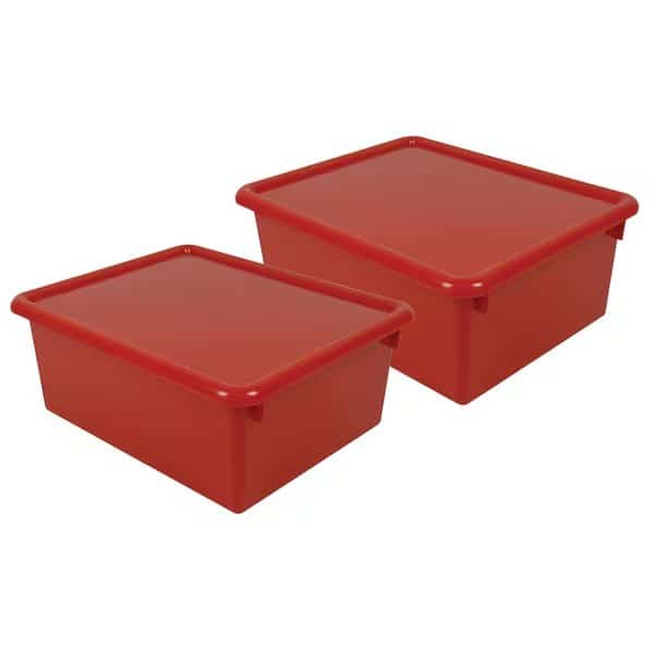 Storage Bin, Red, 6 in H, 10-1/2 in W, 13 in L, 2 PK