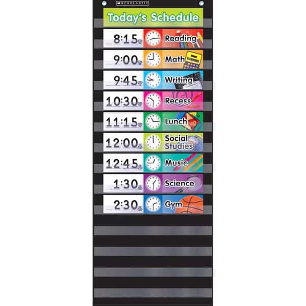 Daily Schedule Pocket Chart with Cards, Black