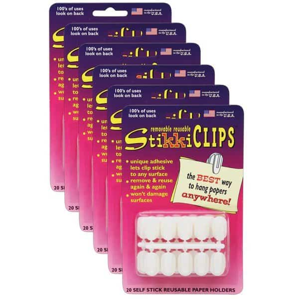 StikkiCLIPS, White, 20 Per Pack, PK6