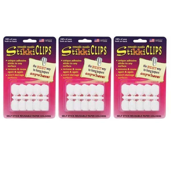 StikkiCLIPS, White, 30 Per Pack, PK3