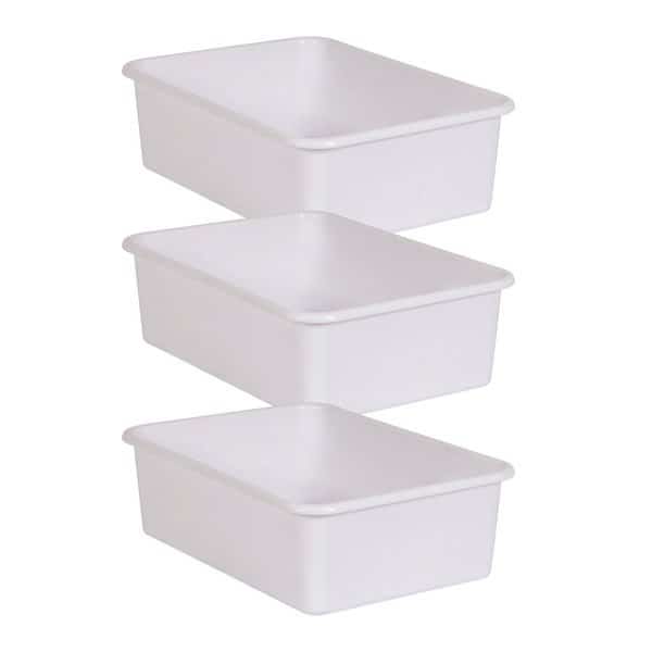 Storage Bin, Plastic, White, 3 PK