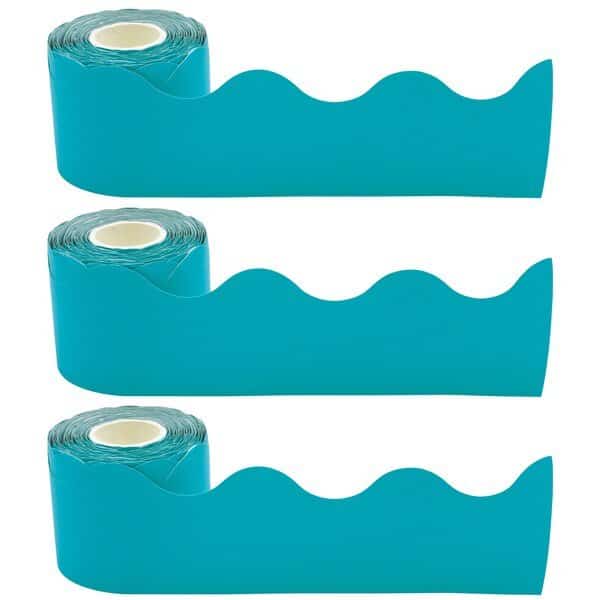 Teal Scalloped Rolled Border Trim, 50 Feet Per Roll, PK3