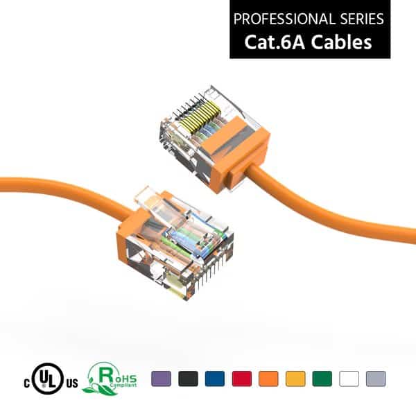 CAT6A UTP Super-Slim Ethernet Network Cable 32AWG- 2ft- Orange