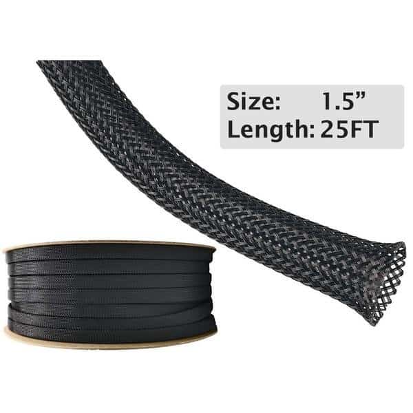 Braided Cable Sleeve, 1-1/2 in Inside Dia., 2.3 in Max Bundle Dia., 25 ft, Blue