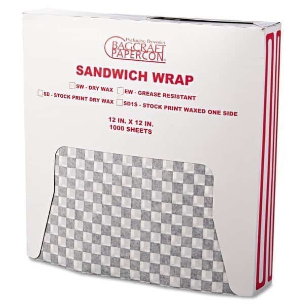 Grease-Resistant Wrap/Liners, 12 x 12, Black Checker, PK5000
