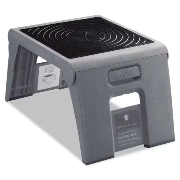 Folding Step Stool, 1Up, Gray, 1 Steps, High-Density Plastic, Slate