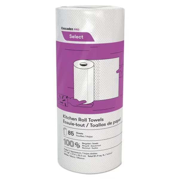 Select Perforated Roll Paper Towels, 2 Ply, 85 Sheets, 8", White, 30 PK