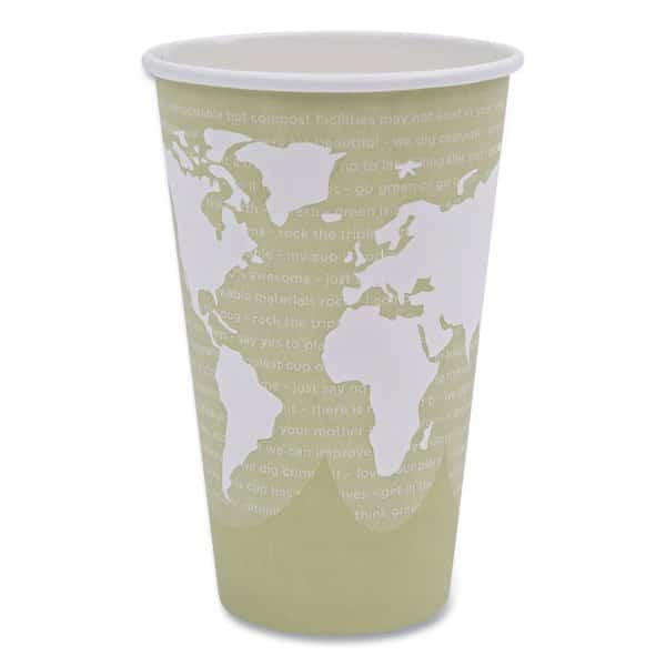 World Art Renewable and Compostable Hot Cups, 16 oz, Moss, PK50