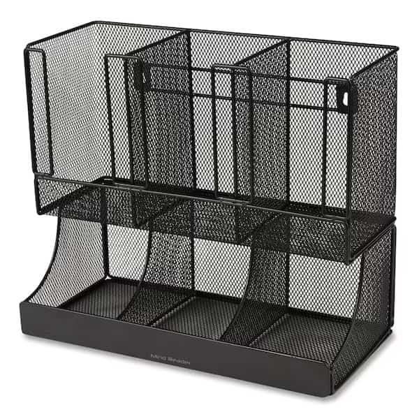 Network Collection 2-Tier 6-Compartment Coffee Cup and Condiment Countertop Organizer, Black