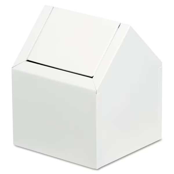 Square Trash Can, White, Side Door, Metal