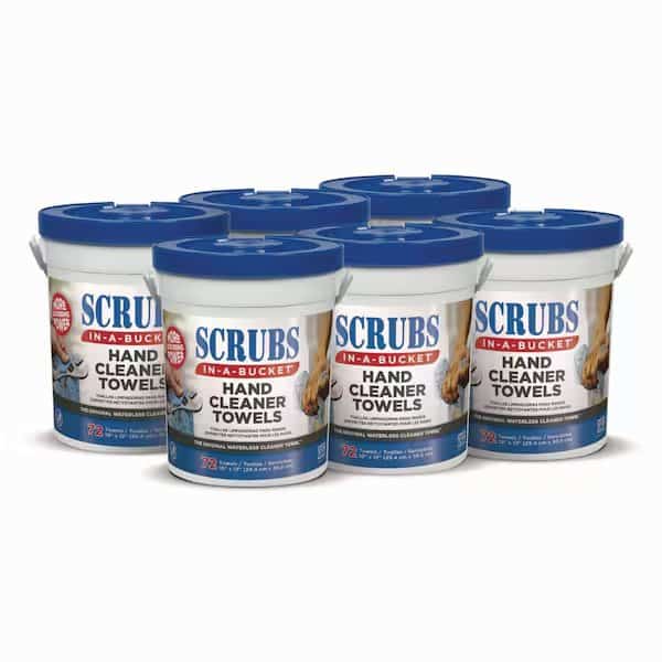 Hand Cleaner Towels, Scrubs In-A-Bucket, 10 x 12, Blue/White, 72/Bucket, 6 PK