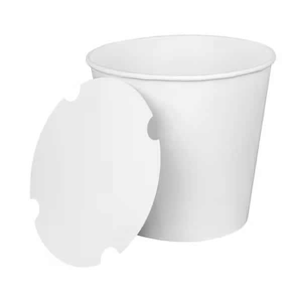 Food Bucket with Lid, 170 oz, 8.9in. Dia x 8.36in.h, White, Paper, 150PK