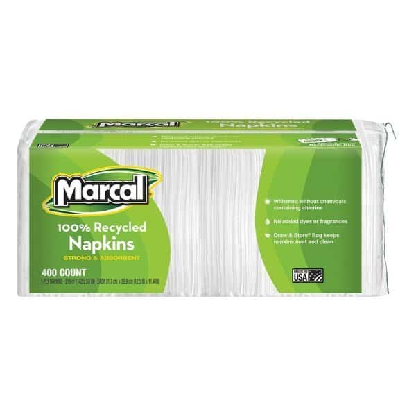 100% Recycled Luncheon Napkins, 11.4 x 12.5, White, PK2400