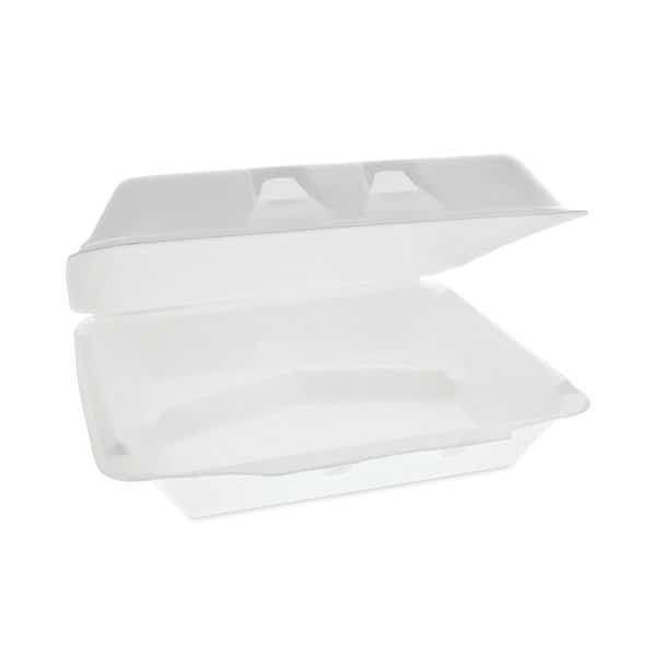 SmartLock Foam Hinged Containers, XL, 9.5x10.5x3.25, 3-Cmp, Wht, PK250