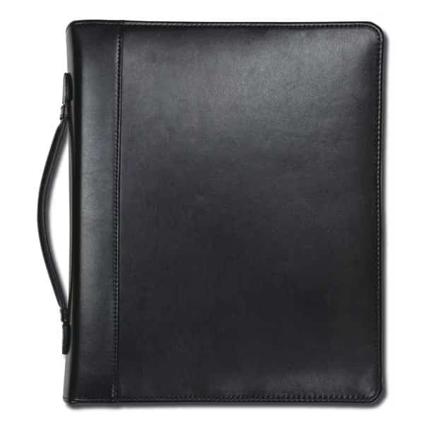 Leather Zip Portfolio,2 Part,1 in.,Black , Mfr#: 15540