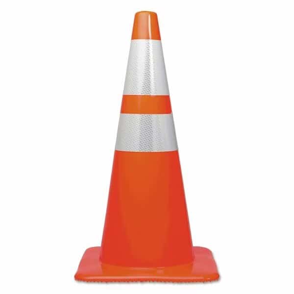 Traffic Cone, Plastic, 28" Height, 5 lbs, Orange/Silver