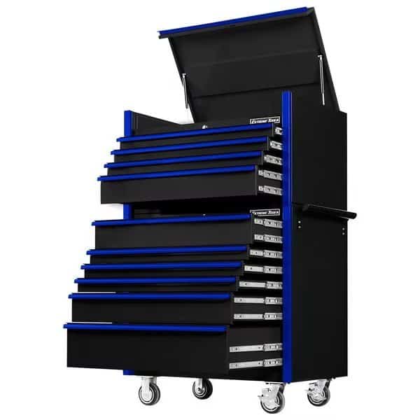 Chest and Roller Cabinet, 10 Drawer, Black/Blue, 41 in W, Extreme Tools, Mfr#: DX4110CRKU
