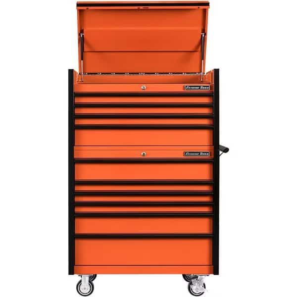 Chest and Roller Cabinet, 10 Drawer, Orange, 41 in W