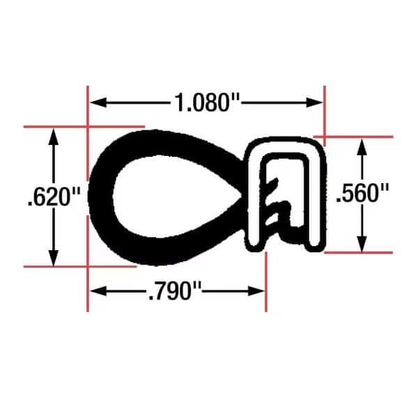 Trim Seal, Flexible Steel Wire Core, .040"-.070", Black, 25Ft