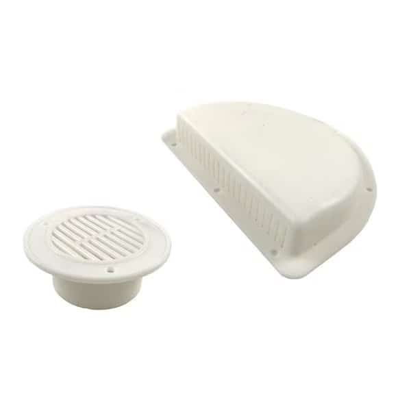 Trailer Side Vent  Outside and Inside, 2 pc set, White, Plastic Polyproplene, For 3 diameter hole