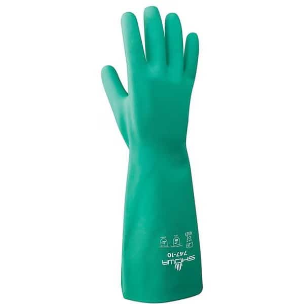 Chemical Resistant Gloves, Nitrile, 19 in L, Green, 1 PR