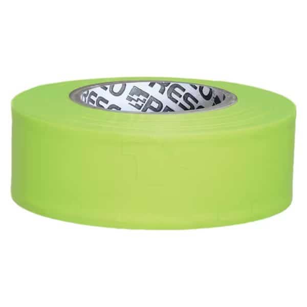 Flagging Tape, Fluorescent Lime, 1-3/16" Wide x 150' Length, PVC, 3 mil