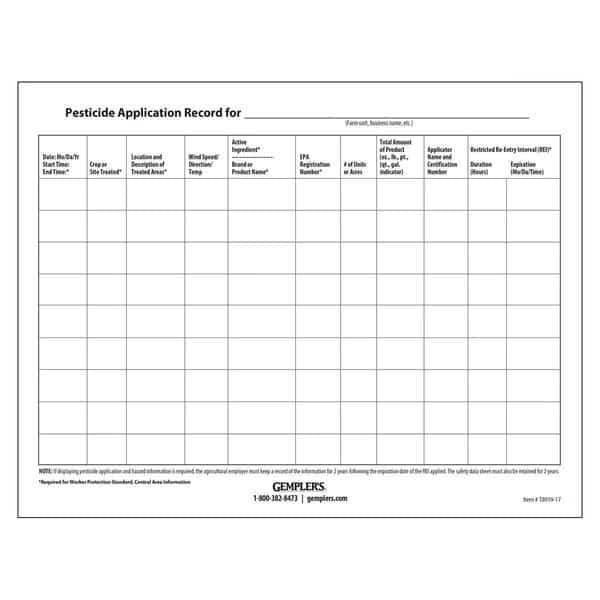 Gemplers WPS Pesticide Application Posting Sheets, PK50