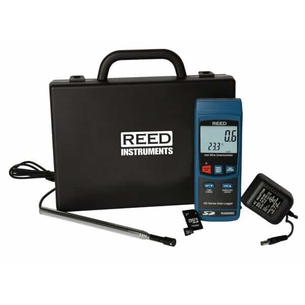 REED Data Logging Hot Wire Thermo-Anemometer with Power Adapter and SD Card
